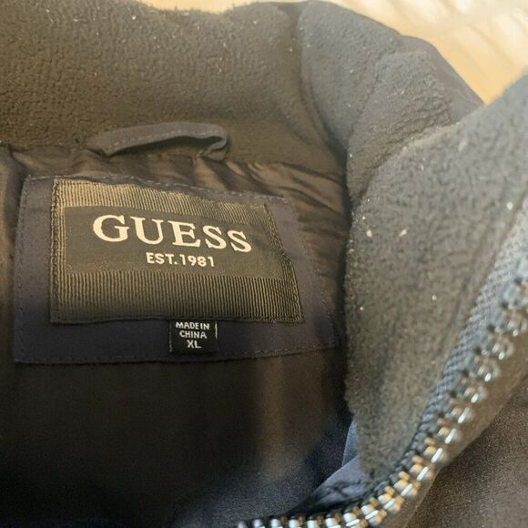 Guess Mens Navy Blue Black Winter Puffer Long Sleeve Jacket Coat XL - Picture 8 of 8